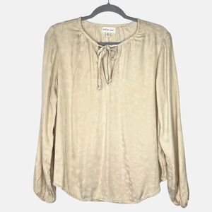 Cloth and Stone Women's Tie Front Shirt Leopard Jacquard Size Large Boho